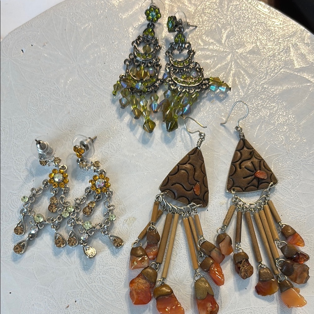 Bohemian Brown and Gold Chandelier Earrings three sets of earrings